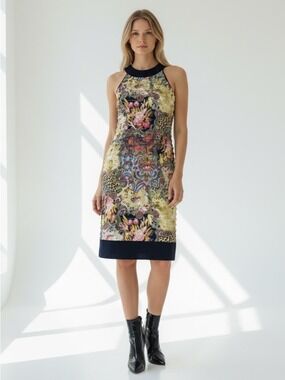 Joseph Ribkoff dress colored sleeveless woven contemporary festive casual art 8